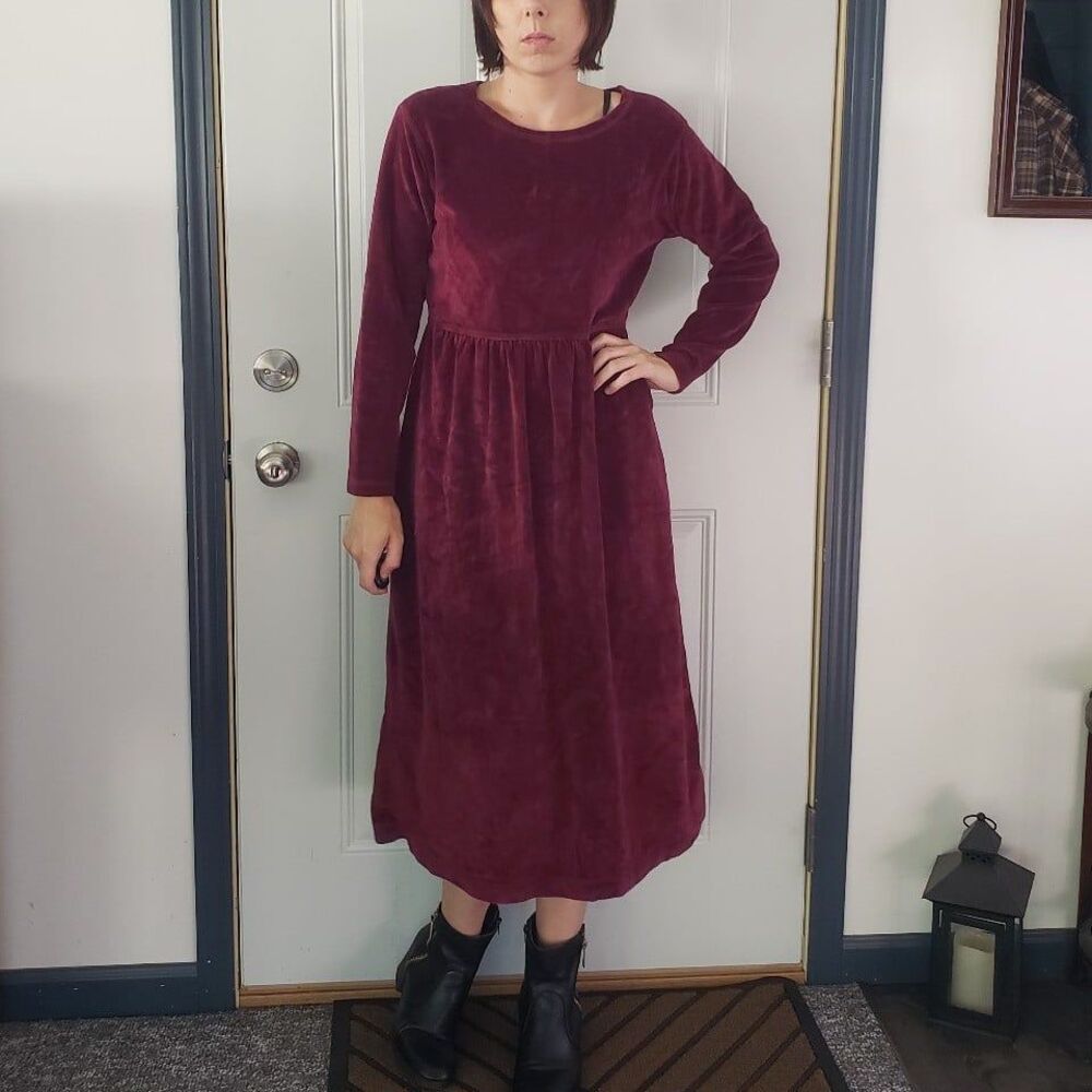 90s Pink Velour Midi Dress
